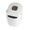 White bread maker with digital controls and viewing window, shown baking loaf