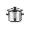 Silver compact slow cooker with black handles and control knob, shown on a white background