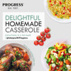 Promotional banner showing bowls of chicken stew, vegetable stir-fry, and rice for homemade casserole offer.