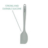 Grey silicone spatula with long handle, labelled strong and durable silicone.