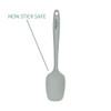 Grey silicone spoon, non-stick safe kitchen utensil, shown on white background.