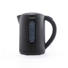 Black cordless electric kettle with ribbed texture and water level indicator