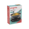 Progress single hot plate boxed, black, portable electric hob with pan on packaging