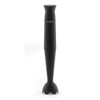 Black hand blender with two buttons, shown upright on white background.