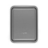 Silver non-stick baking tray, top view