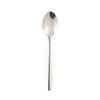Stainless steel dessert spoon with simple, modern handle on white background