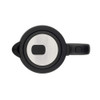 Stainless steel and black kettle lid, top view, showing handle and button