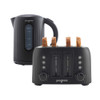 Black 4-slice toaster with toasted bread and matching jug kettle, Progress brand