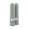Set of two green electric salt and pepper mills with clear bases