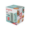 Green electric kettle on Progress packaging, 1.7L rapid boil, with tea, coffee and pastry images