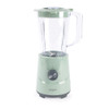Green jug blender with clear plastic jug and control dial, shown on white background