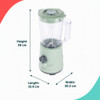 Green electric jug blender with clear plastic jug, shown at an angle