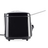 Black toaster side view with raised lever, single slot visible