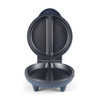 Open blue breakfast maker with two non-stick cooking compartments, shown empty.