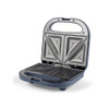Open blue sandwich maker with non-stick plates, shown empty on white background