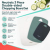 Set of three Progress chopping boards in white, green and dark grey