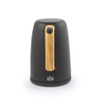 Black electric kettle with wood-effect handle, rear view