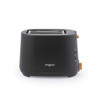 Black 2-slice toaster with wood-effect controls, Progress branding visible