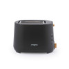 Black 2-slice toaster with wood-effect controls, Progress branding visible