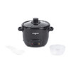 Black electric rice cooker with glass lid and side handles