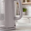 Base and side view of grey Progress kettle with removable lid