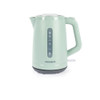 Light green electric kettle with water level window, Progress branding, shown upright.