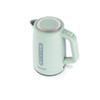 Sage green electric kettle with water level window, viewed from above