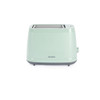 Green two-slice toaster, front view, with rounded corners
