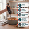 Black hand blender size guide showing 39.4 cm height and 6.4 cm width and length