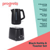 Black electric kettle with water level indicator, shown upright on a white background.