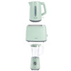 Set of mint green kettle, toaster and blender on white background