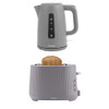 Grey kettle and 2-slice toaster set, textured finish, with toast in toaster