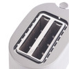 Grey two-slice toaster, top view showing empty slots