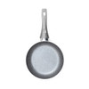 Grey non-stick frying pan with speckled interior, shown from above
