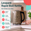 Leopard print rapid boil kettle in beige with black handle