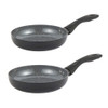 Set of two black frying pans with grey speckled non-stick interior