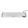 Stainless steel electric warming tray with side handles and power indicator lights