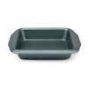 Green non-stick square baking tin with textured base, shown from above