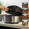 Progress Grillair indoor grill with open lid cooking beef burgers on kitchen worktop