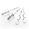 Silver kitchen appliances set on counter, including kettle, grill, mixer, and food processor