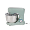 Teal stand mixer with large stainless steel mixing bowl, shown from the front.