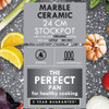 Banner for marble ceramic 24cm stockpot, highlights non-stick, PFAS-free, fits all hobs, 5 year guarantee.