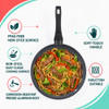 Grey non-stick frying pan with soft-touch handle, induction suitable