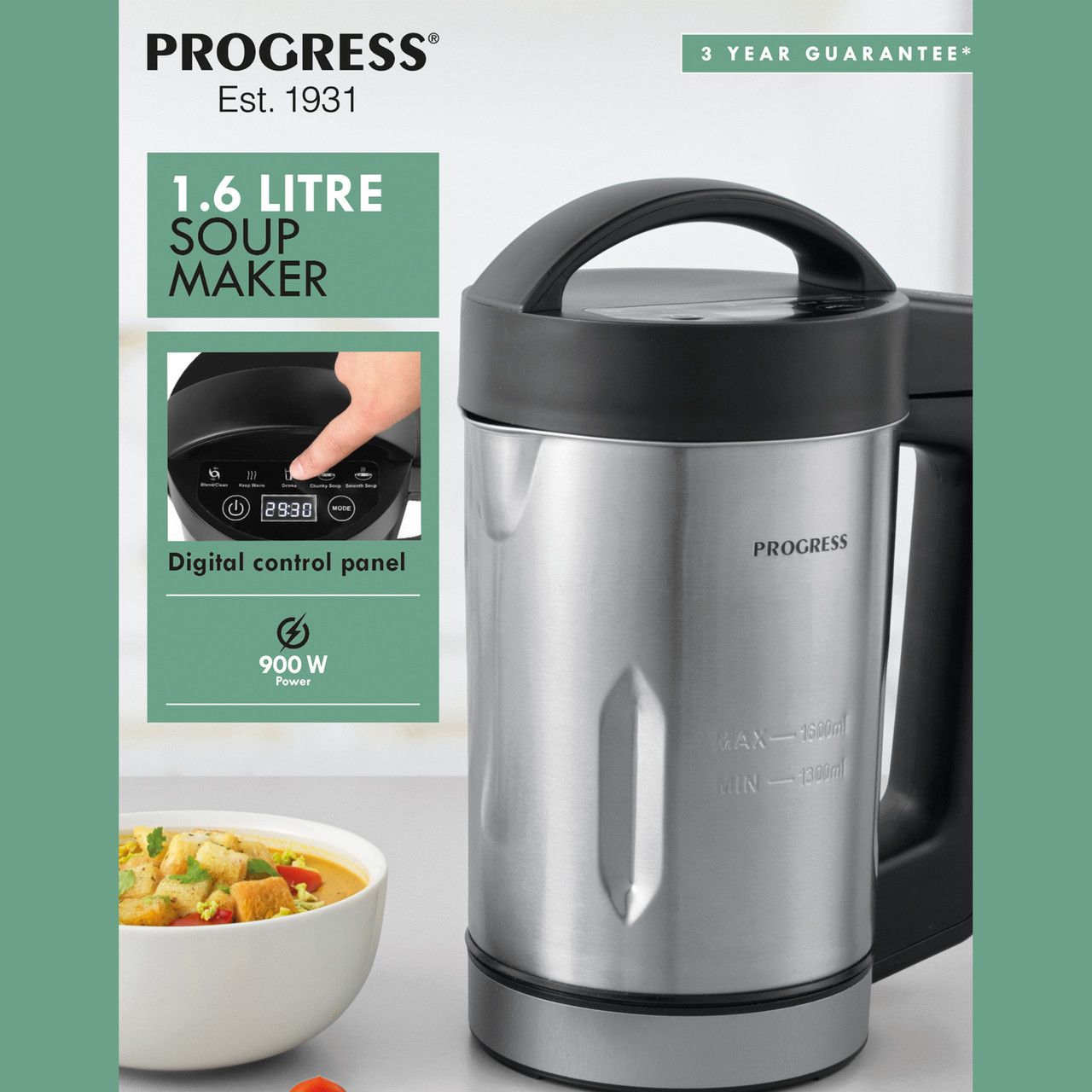 Potlimepan Soup Maker 1.6 L, 6 in 1 Multi-Funcation Soup and Smoothie Maker  with Smart Control Panel, Stainless Steel Hot Soup Maker Electric, Makes