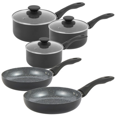 Marble Ceramic Non-Stick 5 Piece 20/24 cm Frying Pan & 16/18/20 cm Saucepan Set