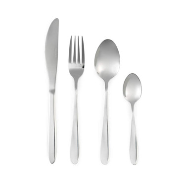 Four-piece silver cutlery set: knife, fork, tablespoon, teaspoon, plain handles