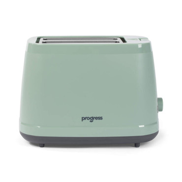 Green two-slice toaster, front view, with rounded corners