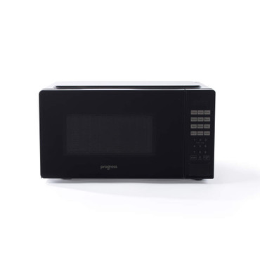 Black digital microwave oven with keypad, front view