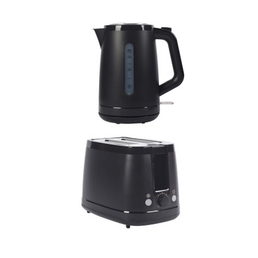 Black kettle and toaster set with sleek matte finish, shown for UK kitchen appliance listing