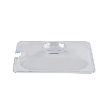 Clear plastic square lid with central handle, shown on white background